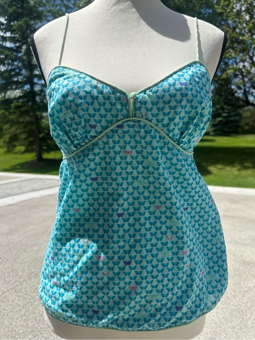 Gap Vintage Y2K Cotton Turquoise Aqua Butterfly Print Camisole Tank Top (Size 2)